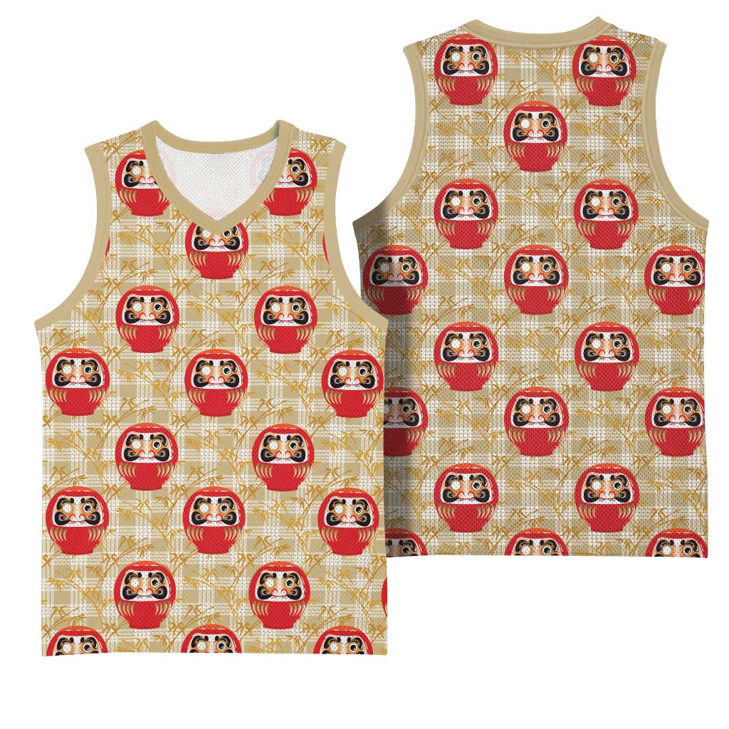 Japanese Daruma Doll Basketball Jersey Palaka With Seamless Bamboo Pattern - Wonder Print Shop