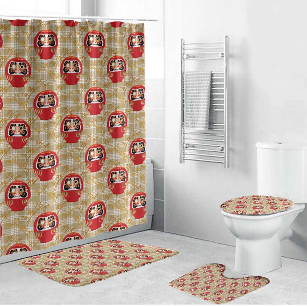 Japanese Daruma Doll Bathroom Set Palaka With Seamless Bamboo Pattern - Wonder Print Shop