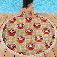 Japanese Daruma Doll Beach Blanket Palaka With Seamless Bamboo Pattern - Wonder Print Shop