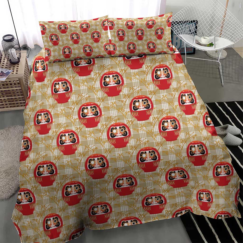 Japanese Daruma Doll Bedding Set Palaka With Seamless Bamboo Pattern - Wonder Print Shop