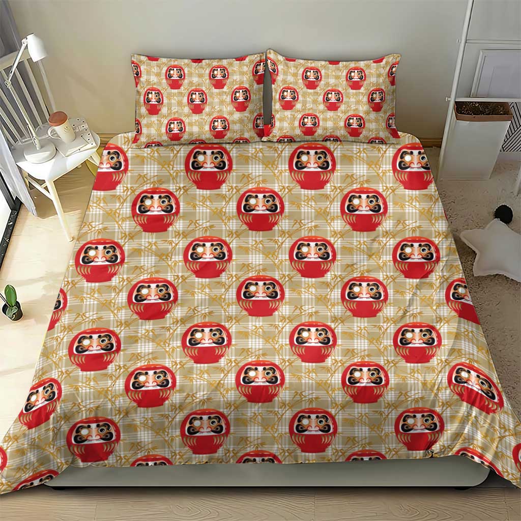 Japanese Daruma Doll Bedding Set Palaka With Seamless Bamboo Pattern - Wonder Print Shop