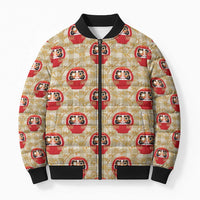Japanese Daruma Doll Bomber Puffer Jacket Palaka With Seamless Bamboo Pattern - Wonder Print Shop