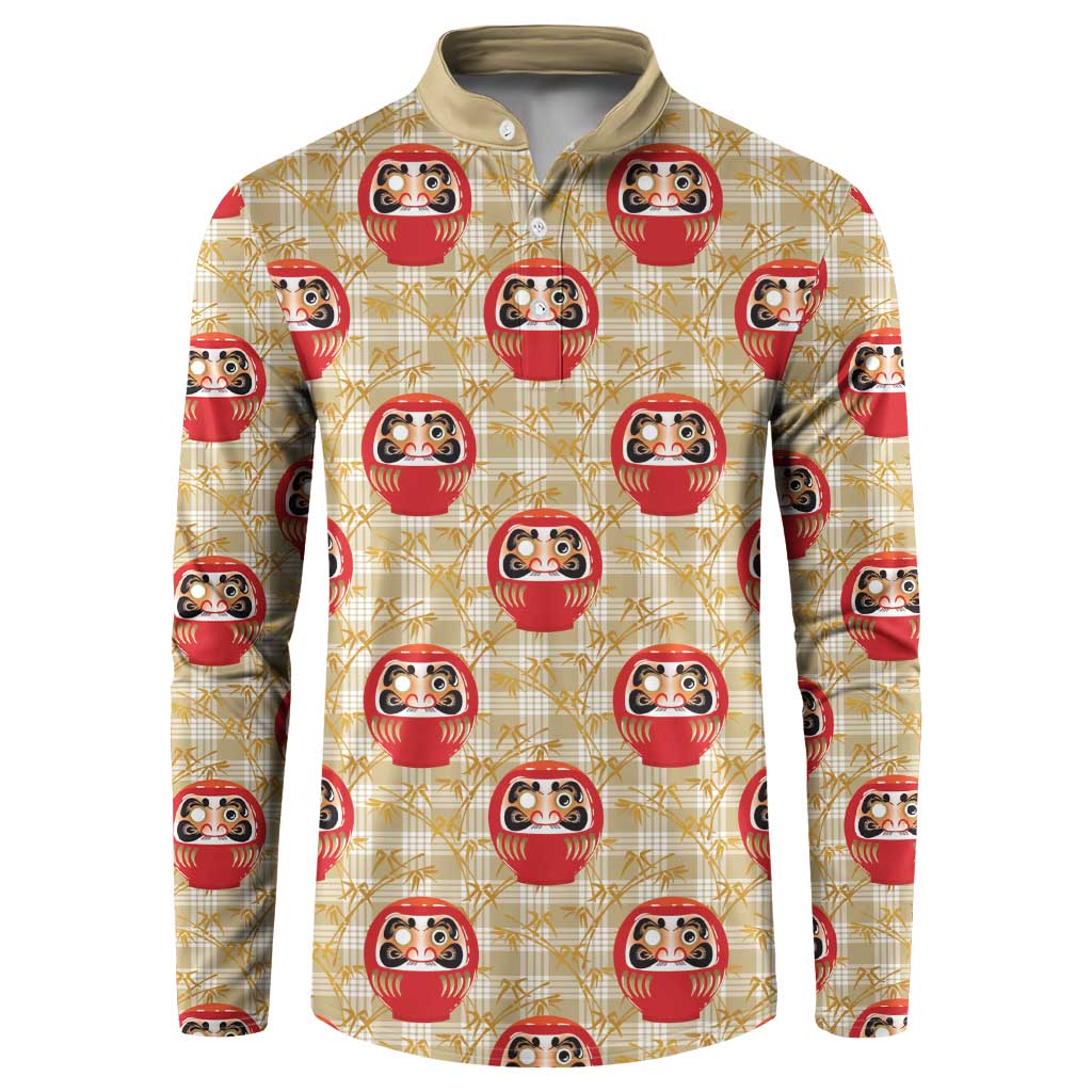 Japanese Daruma Doll Button Sweatshirt Palaka With Seamless Bamboo Pattern - Wonder Print Shop