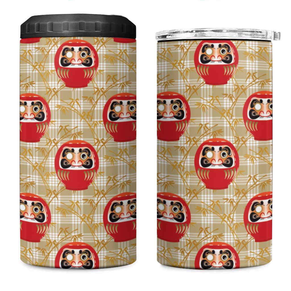 Japanese Daruma Doll 4 in 1 Can Cooler Tumbler Palaka With Seamless Bamboo Pattern - Wonder Print Shop