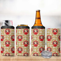 Japanese Daruma Doll 4 in 1 Can Cooler Tumbler Palaka With Seamless Bamboo Pattern - Wonder Print Shop