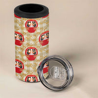 Japanese Daruma Doll 4 in 1 Can Cooler Tumbler Palaka With Seamless Bamboo Pattern - Wonder Print Shop