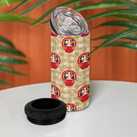 Japanese Daruma Doll 4 in 1 Can Cooler Tumbler Palaka With Seamless Bamboo Pattern - Wonder Print Shop