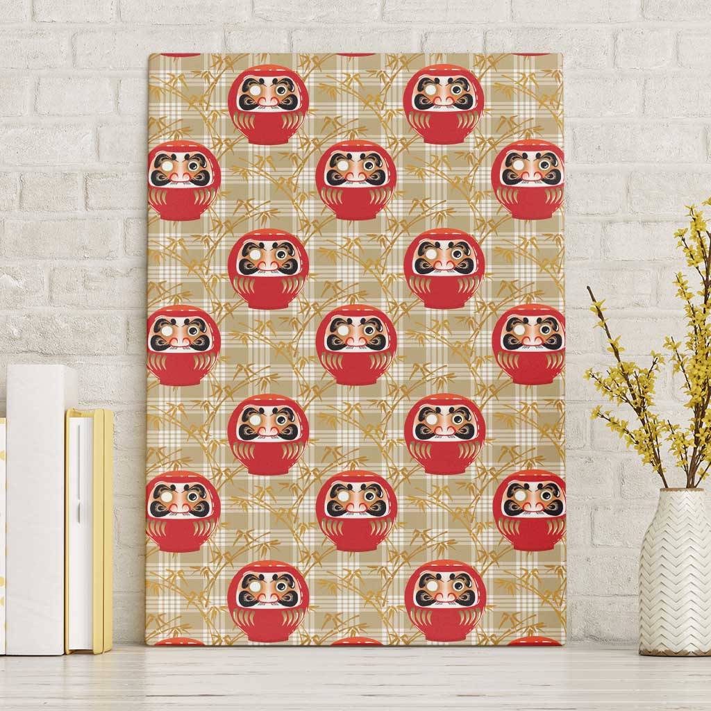 Japanese Daruma Doll Canvas Wall Art Palaka With Seamless Bamboo Pattern - Wonder Print Shop