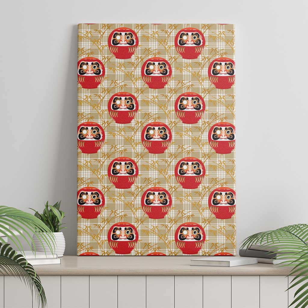 Japanese Daruma Doll Canvas Wall Art Palaka With Seamless Bamboo Pattern - Wonder Print Shop