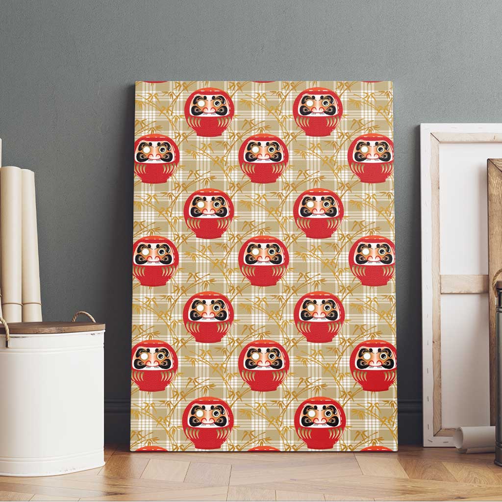 Japanese Daruma Doll Canvas Wall Art Palaka With Seamless Bamboo Pattern - Wonder Print Shop