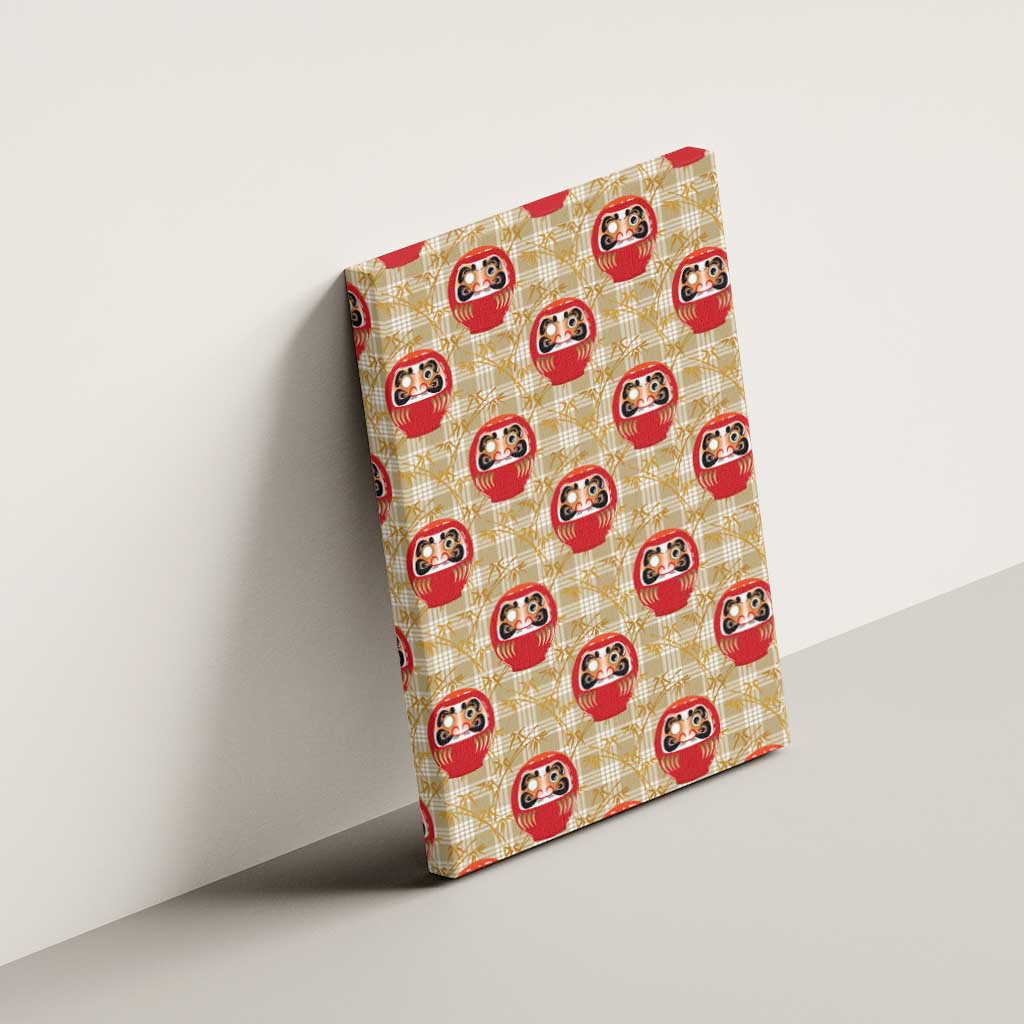 Japanese Daruma Doll Canvas Wall Art Palaka With Seamless Bamboo Pattern - Wonder Print Shop
