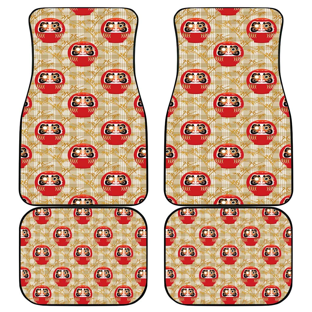 Japanese Daruma Doll Car Mats Palaka With Seamless Bamboo Pattern - Wonder Print Shop