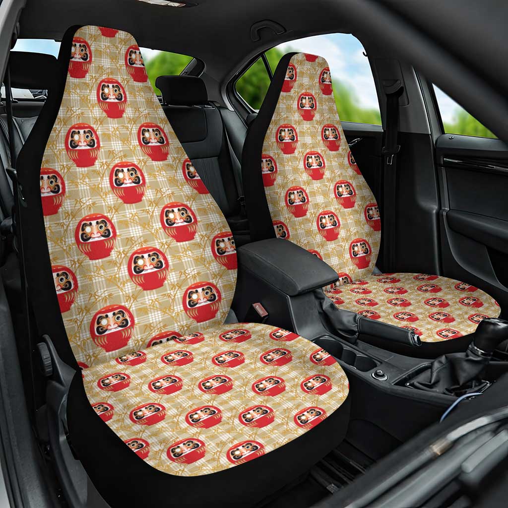 Japanese Daruma Doll Car Seat Cover Palaka With Seamless Bamboo Pattern - Wonder Print Shop
