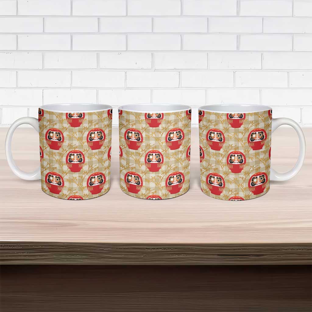Japanese Daruma Doll Ceramic Mug Palaka With Seamless Bamboo Pattern - Wonder Print Shop