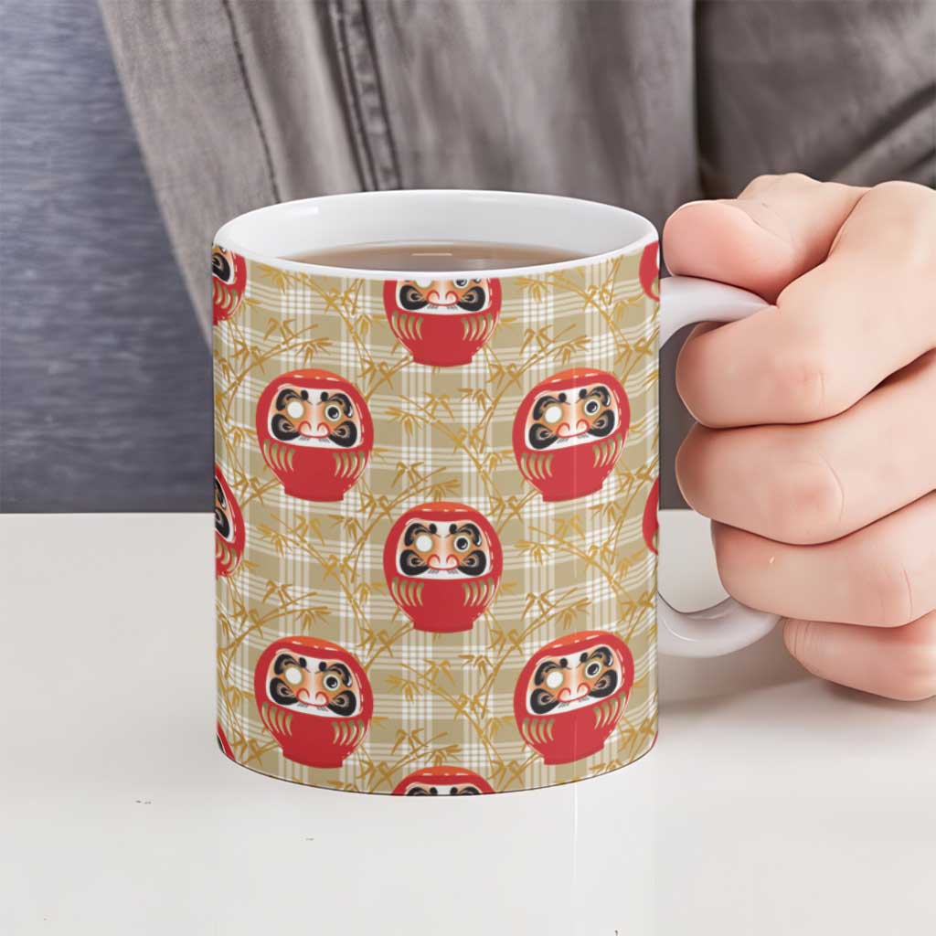 Japanese Daruma Doll Ceramic Mug Palaka With Seamless Bamboo Pattern - Wonder Print Shop