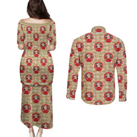 Japanese Daruma Doll Couples Matching Puletasi and Long Sleeve Button Shirt Palaka With Seamless Bamboo Pattern - Wonder Print Shop