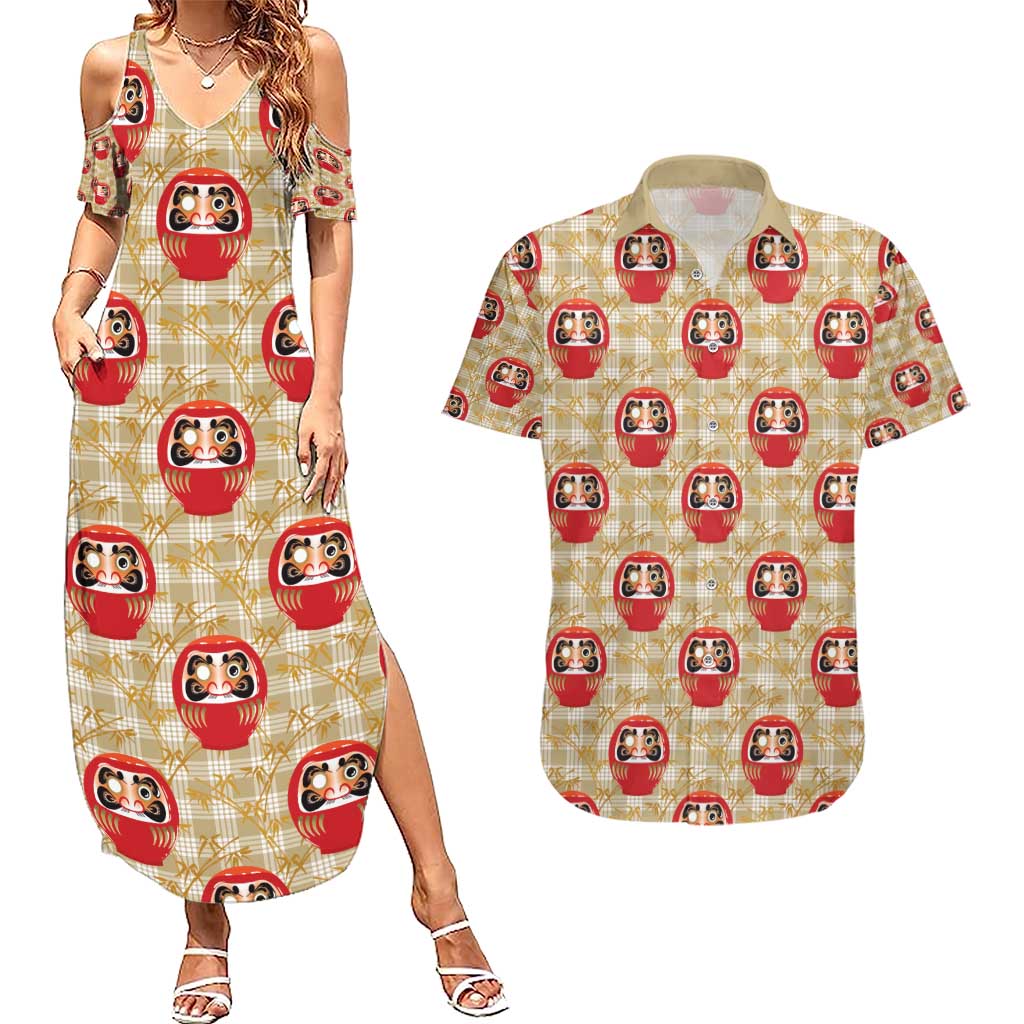 Japanese Daruma Doll Couples Matching Summer Maxi Dress and Hawaiian Shirt Palaka With Seamless Bamboo Pattern - Wonder Print Shop