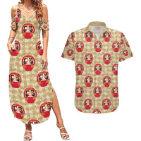 Japanese Daruma Doll Couples Matching Summer Maxi Dress and Hawaiian Shirt Palaka With Seamless Bamboo Pattern - Wonder Print Shop
