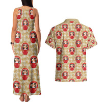 Japanese Daruma Doll Couples Matching Tank Maxi Dress and Hawaiian Shirt Palaka With Seamless Bamboo Pattern - Wonder Print Shop