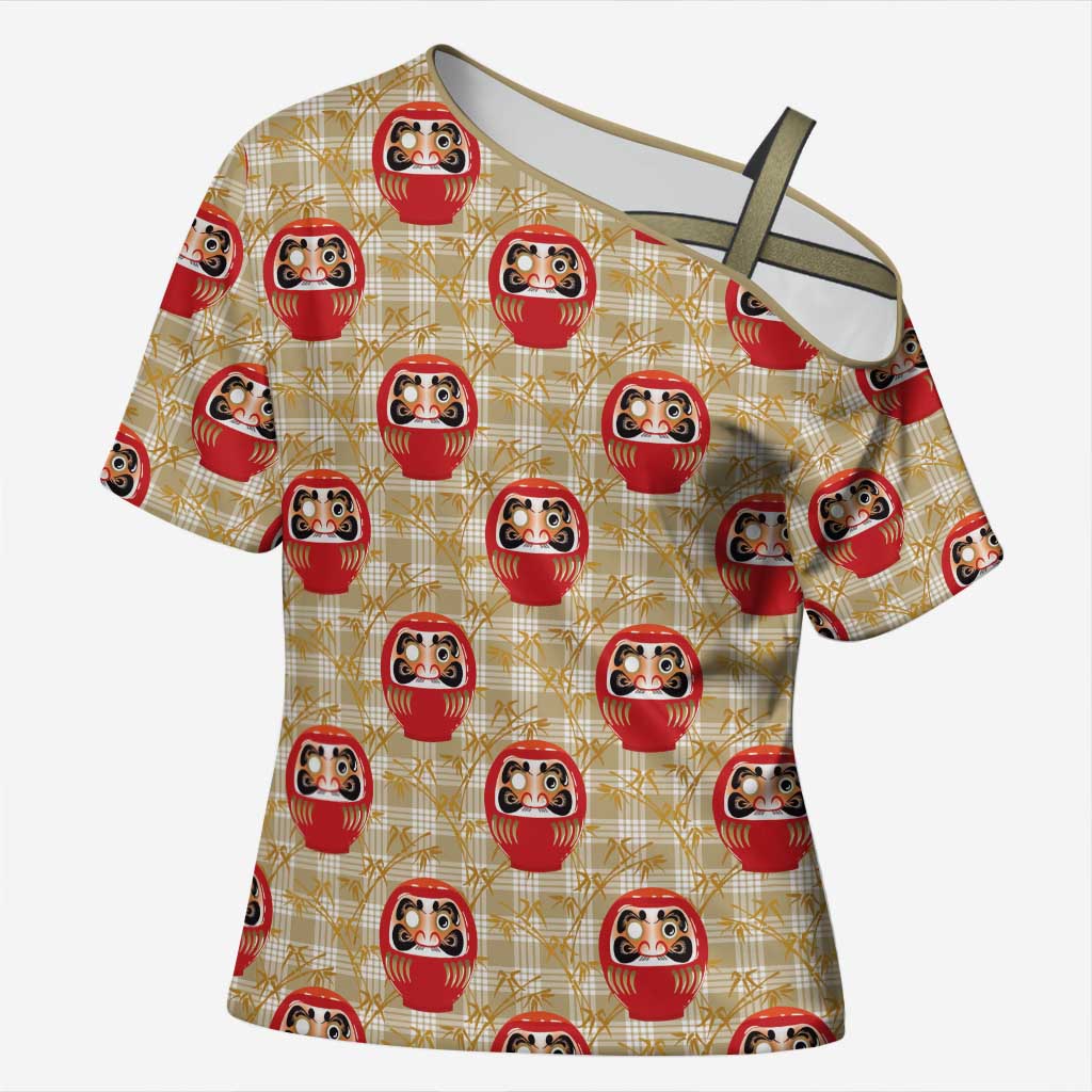 Japanese Daruma Doll Cross Shoulder Shirt Palaka With Seamless Bamboo Pattern - Wonder Print Shop