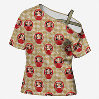 Japanese Daruma Doll Cross Shoulder Shirt Palaka With Seamless Bamboo Pattern - Wonder Print Shop