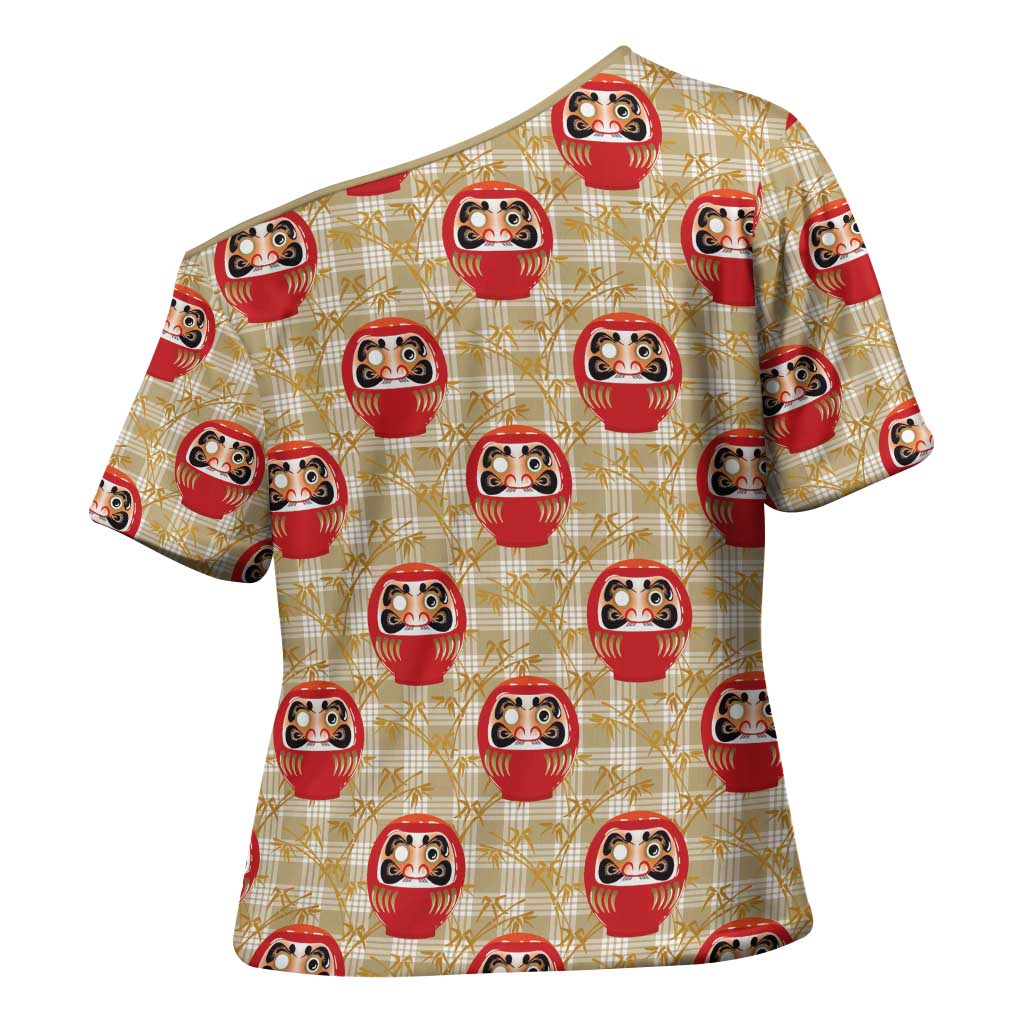 Japanese Daruma Doll Cross Shoulder Shirt Palaka With Seamless Bamboo Pattern - Wonder Print Shop
