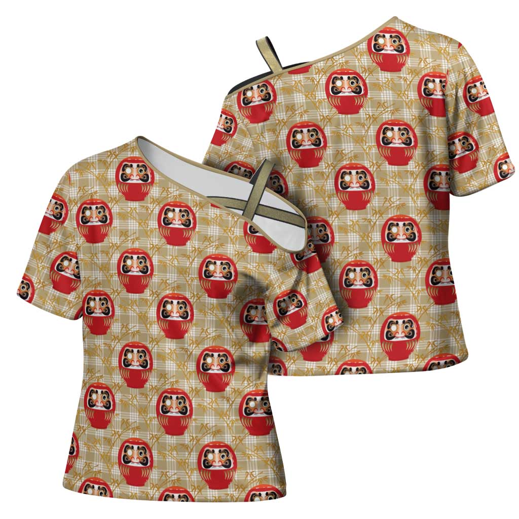 Japanese Daruma Doll Cross Shoulder Shirt Palaka With Seamless Bamboo Pattern - Wonder Print Shop