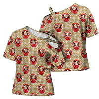 Japanese Daruma Doll Cross Shoulder Shirt Palaka With Seamless Bamboo Pattern - Wonder Print Shop