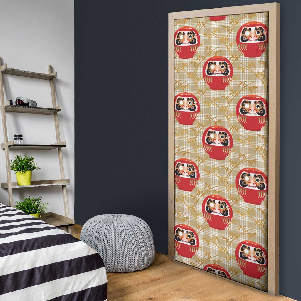 Japanese Daruma Doll Door Cover Palaka With Seamless Bamboo Pattern - Wonder Print Shop