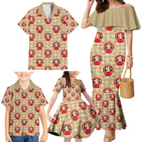 Japanese Daruma Doll Family Matching Mermaid Dress and Hawaiian Shirt Palaka With Seamless Bamboo Pattern - Wonder Print Shop