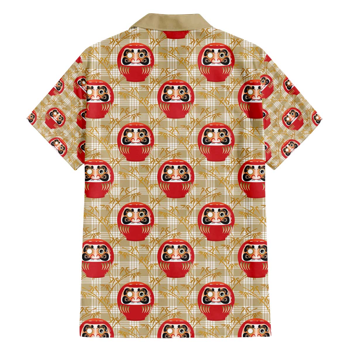 Japanese Daruma Doll Family Matching Off The Shoulder Long Sleeve Dress and Hawaiian Shirt Palaka With Seamless Bamboo Pattern - Wonder Print Shop
