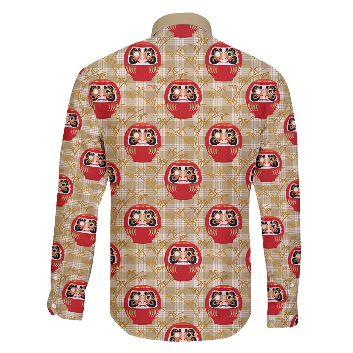 Japanese Daruma Doll Family Matching Off The Shoulder Long Sleeve Dress and Hawaiian Shirt Palaka With Seamless Bamboo Pattern - Wonder Print Shop