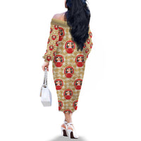 Japanese Daruma Doll Family Matching Off The Shoulder Long Sleeve Dress and Hawaiian Shirt Palaka With Seamless Bamboo Pattern - Wonder Print Shop
