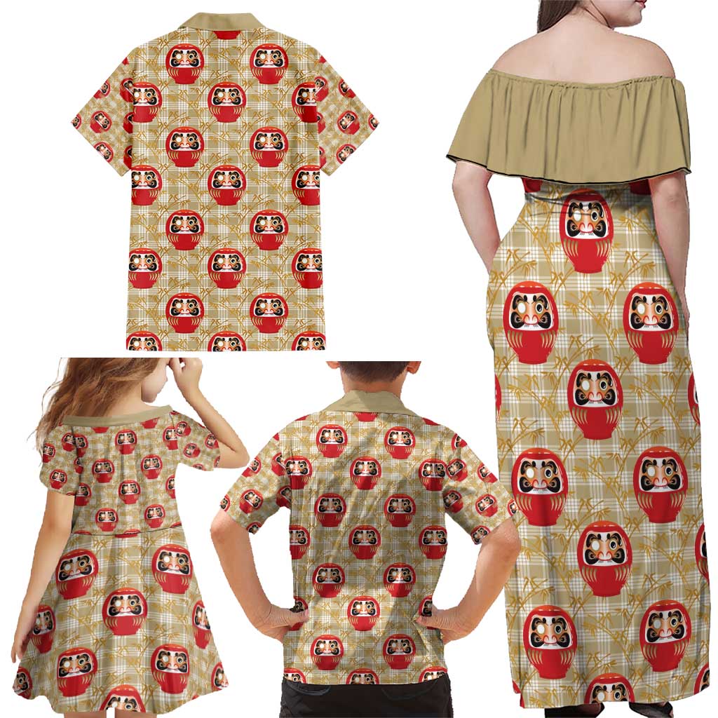 Japanese Daruma Doll Family Matching Off Shoulder Maxi Dress and Hawaiian Shirt Palaka With Seamless Bamboo Pattern - Wonder Print Shop