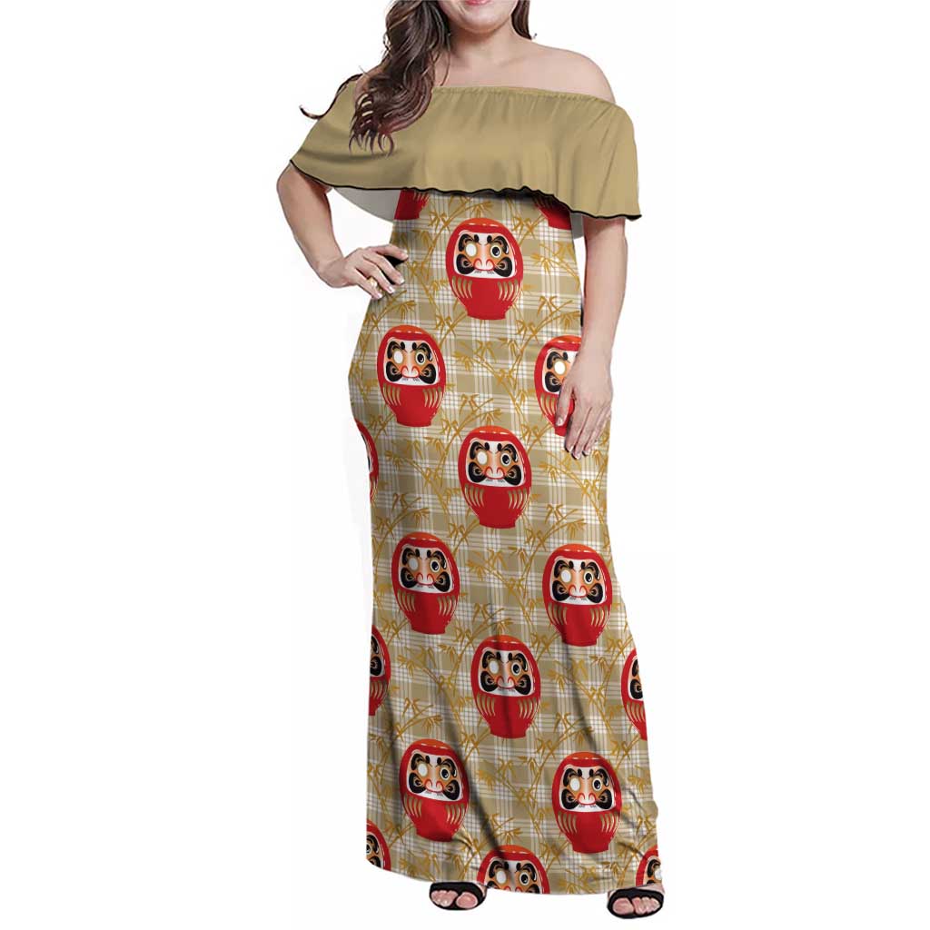 Japanese Daruma Doll Family Matching Off Shoulder Maxi Dress and Hawaiian Shirt Palaka With Seamless Bamboo Pattern - Wonder Print Shop