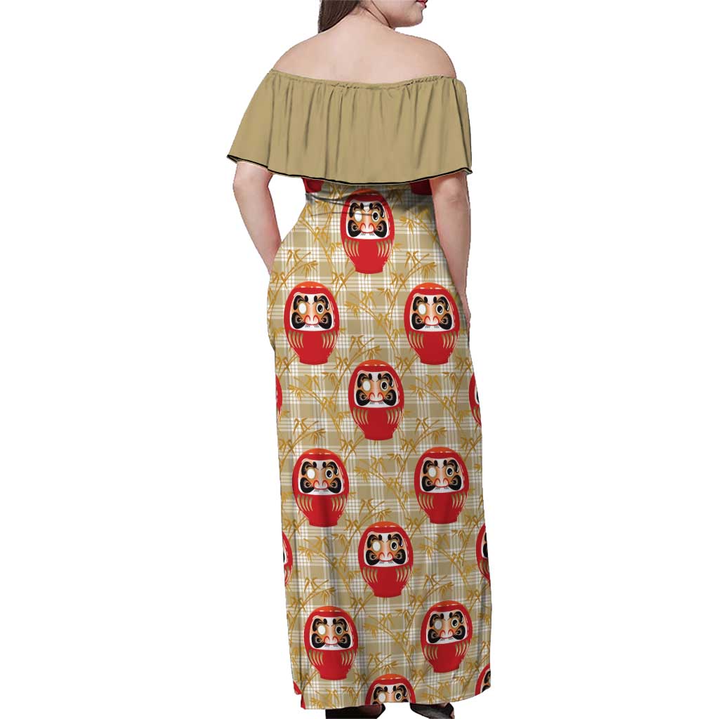 Japanese Daruma Doll Family Matching Off Shoulder Maxi Dress and Hawaiian Shirt Palaka With Seamless Bamboo Pattern - Wonder Print Shop