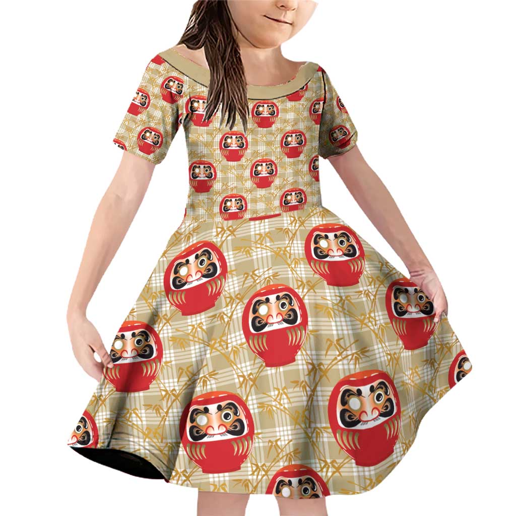Japanese Daruma Doll Family Matching Off Shoulder Short Dress and Hawaiian Shirt Palaka With Seamless Bamboo Pattern - Wonder Print Shop