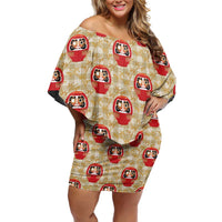 Japanese Daruma Doll Family Matching Off Shoulder Short Dress and Hawaiian Shirt Palaka With Seamless Bamboo Pattern - Wonder Print Shop