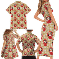 Japanese Daruma Doll Family Matching Short Sleeve Bodycon Dress and Hawaiian Shirt Palaka With Seamless Bamboo Pattern - Wonder Print Shop