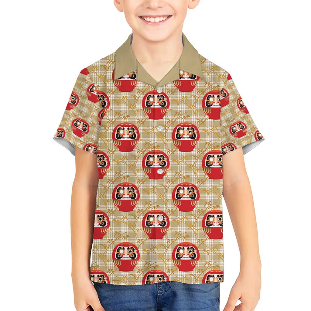 Japanese Daruma Doll Family Matching Short Sleeve Bodycon Dress and Hawaiian Shirt Palaka With Seamless Bamboo Pattern - Wonder Print Shop