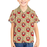 Japanese Daruma Doll Family Matching Short Sleeve Bodycon Dress and Hawaiian Shirt Palaka With Seamless Bamboo Pattern - Wonder Print Shop