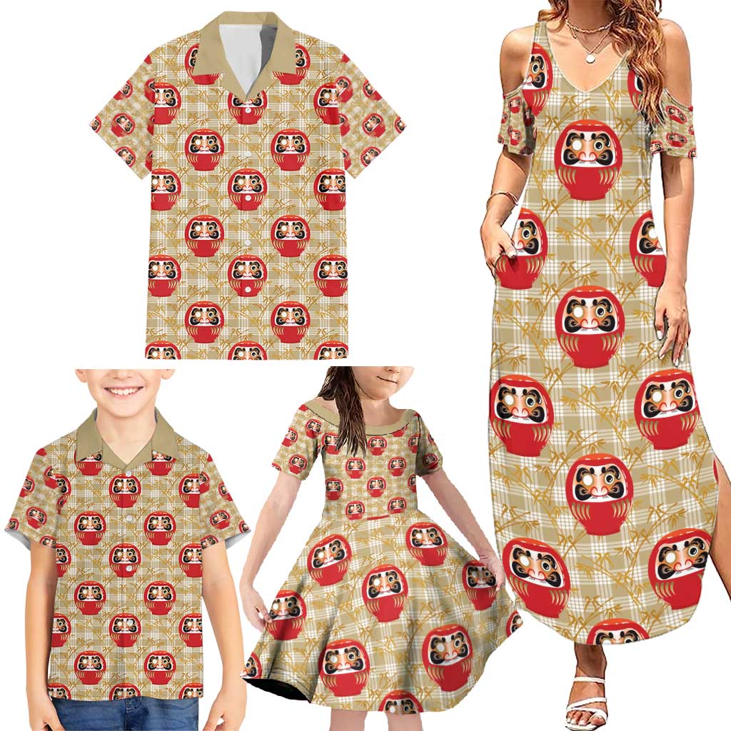 Japanese Daruma Doll Family Matching Summer Maxi Dress and Hawaiian Shirt Palaka With Seamless Bamboo Pattern - Wonder Print Shop