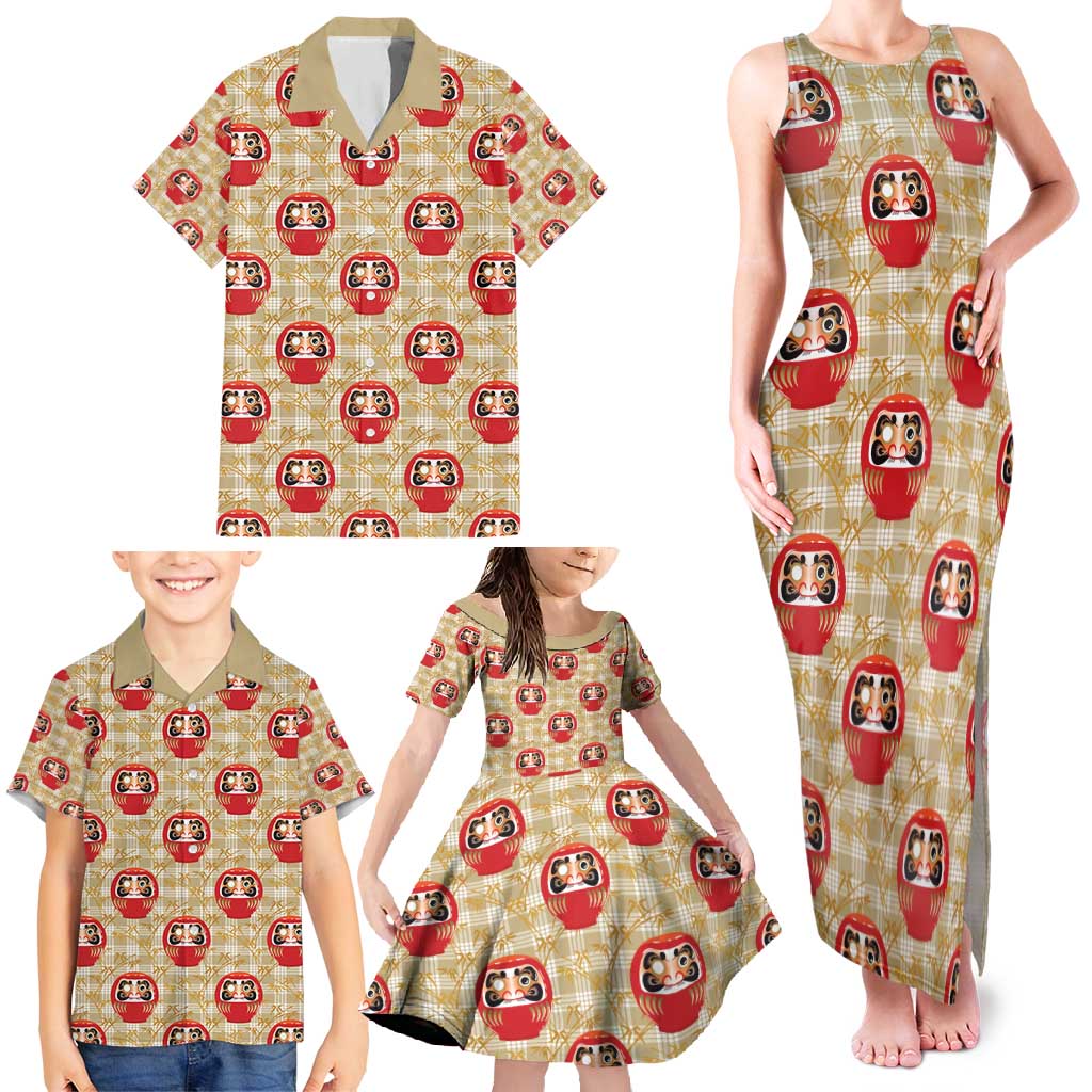 Japanese Daruma Doll Family Matching Tank Maxi Dress and Hawaiian Shirt Palaka With Seamless Bamboo Pattern - Wonder Print Shop