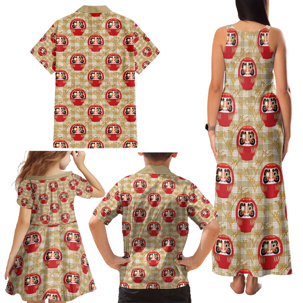 Japanese Daruma Doll Family Matching Tank Maxi Dress and Hawaiian Shirt Palaka With Seamless Bamboo Pattern - Wonder Print Shop