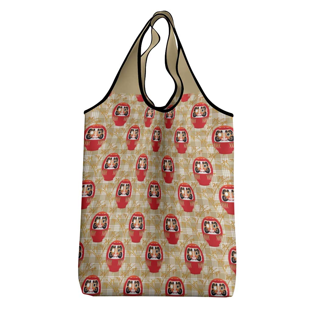 Japanese Daruma Doll Grocery Bag Palaka With Seamless Bamboo Pattern - Wonder Print Shop