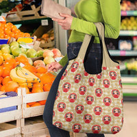 Japanese Daruma Doll Grocery Bag Palaka With Seamless Bamboo Pattern - Wonder Print Shop