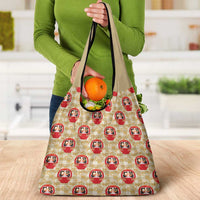 Japanese Daruma Doll Grocery Bag Palaka With Seamless Bamboo Pattern - Wonder Print Shop