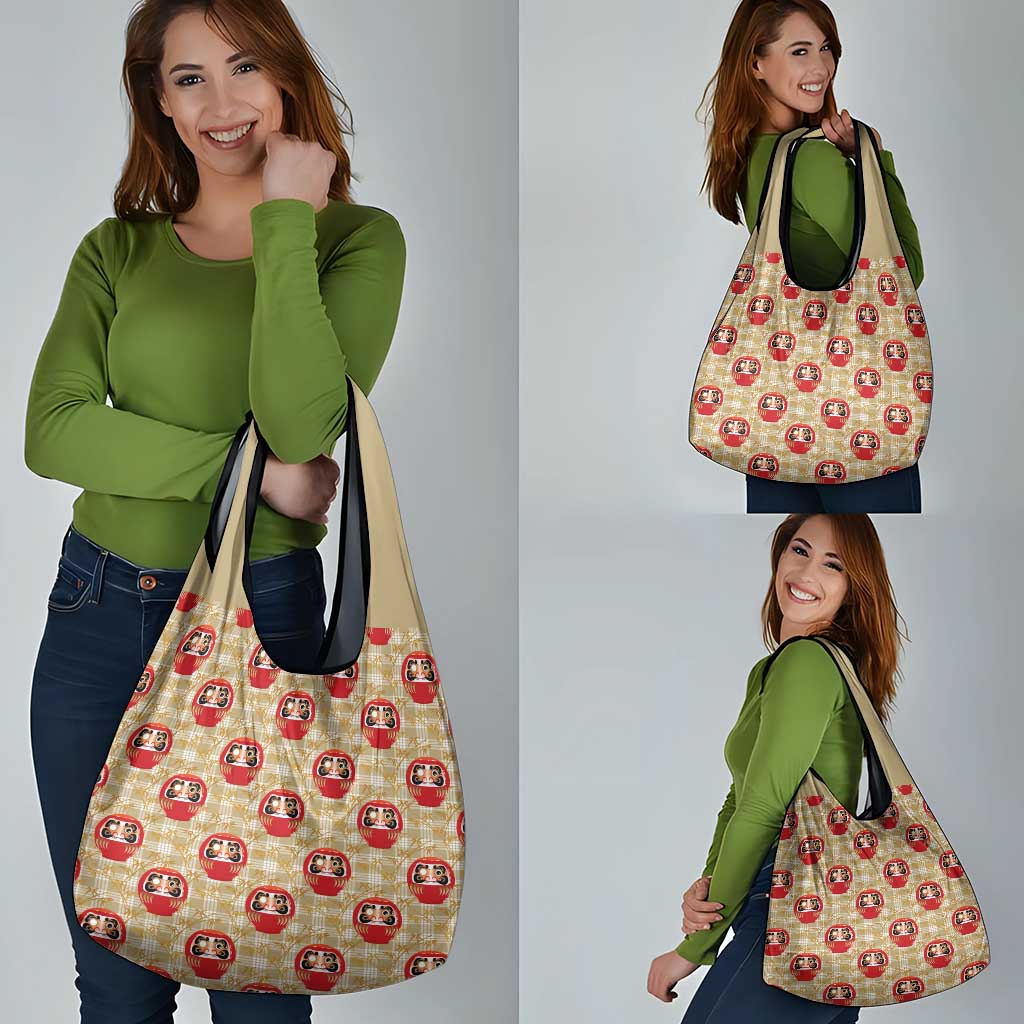 Japanese Daruma Doll Grocery Bag Palaka With Seamless Bamboo Pattern - Wonder Print Shop