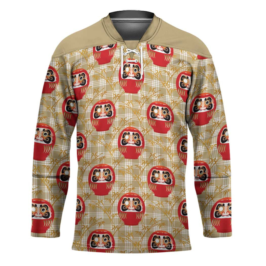 Japanese Daruma Doll Hockey Jersey Palaka With Seamless Bamboo Pattern - Wonder Print Shop