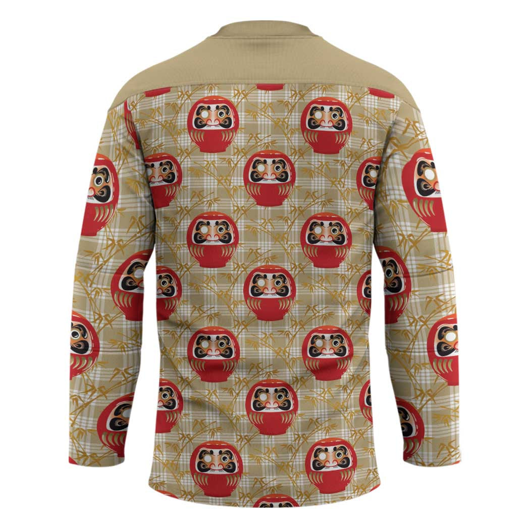 Japanese Daruma Doll Hockey Jersey Palaka With Seamless Bamboo Pattern - Wonder Print Shop